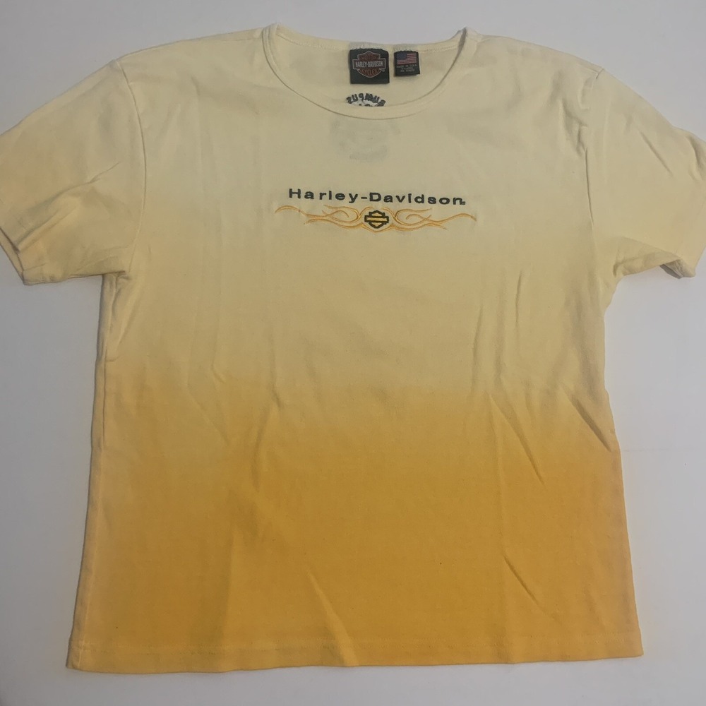 Vintage Harley Davidson Women Size XL T Shirt Jackson TN Sunset Yellow Made USA